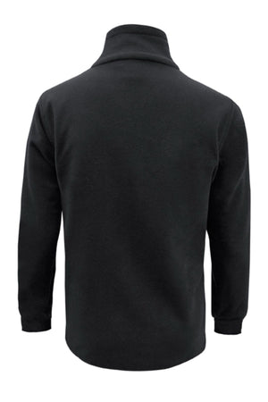 The Biz Collection Plain Zip Front Fleece is a black, long-sleeve jacket pictured from the back, featuring a high collar and cuffed wrists. Its simple design recalls a classic men's winter jumper with no visible patterns, logos, or pockets.