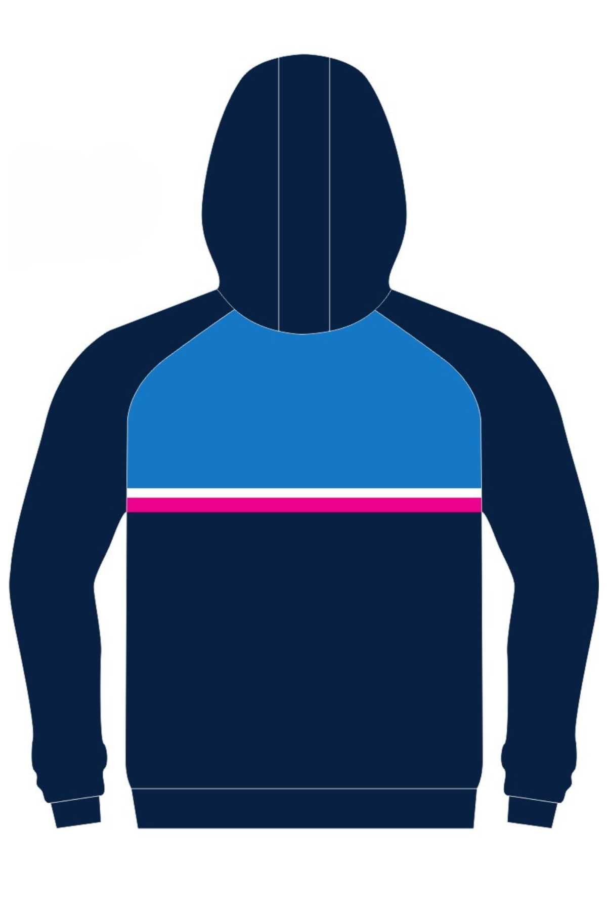 Pre-order the Bombala Junior Blue Heelers Full Zip Polar Fleece Lined Hoodie, featuring dark blue and light blue panels, white and pink stripe accents, and a cozy polar fleece lining for extra warmth.