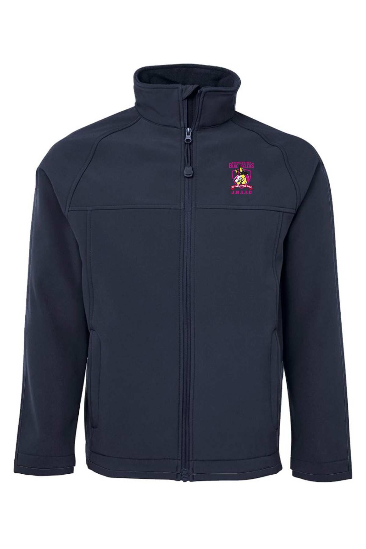 Navy blue zip-up Puffer Vest with a high collar, featuring the Bombala Junior Blue Heelers’ small embroidered logo with text and graphic on the left chest. Available now for pre-order.