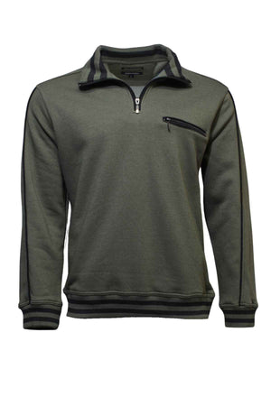 A green long-sleeved pullover, the Breakaway Kyler Snowy Mt Fleece Half Zip, featuring a quarter-zip front, a black zipper pocket on the left chest, and black trim details on the collar, cuffs, and hem. Made from soft and warm fleece, this piece is perfect for winter.