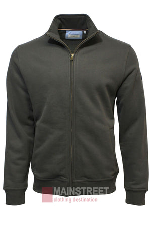 The Bridgeport Full Zip Alpine Fleece, a plain dark gray jacket with a stand-up collar and long sleeves ideal for outdoor layering, is displayed on a blank background. The MAINSTREET logo appears near the bottom center of the image.