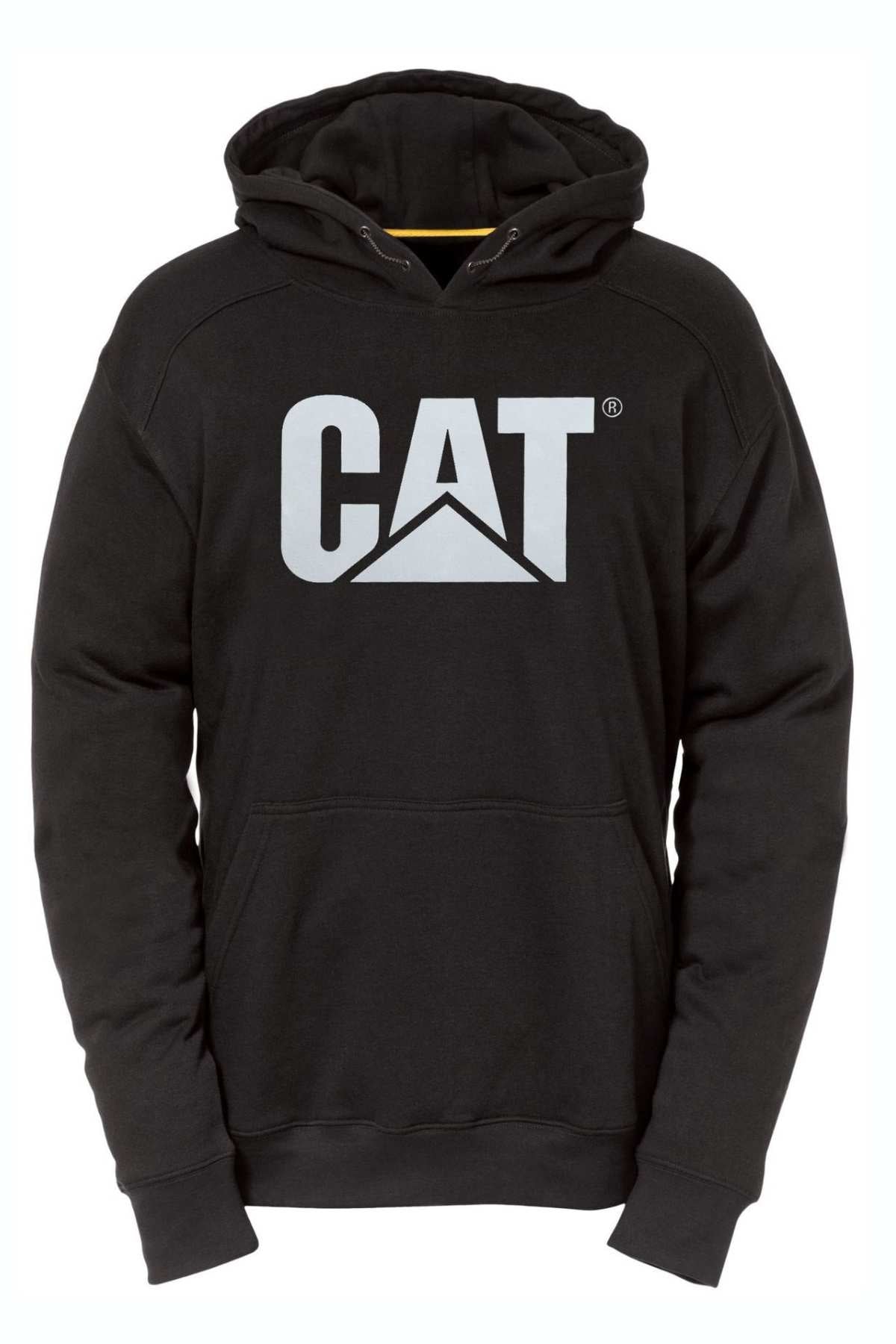 The CAT H2O Hoodie is a black hooded sweatshirt with "CAT" in bold, white capitals on the chest, a triangle beneath the "A," and reflective logo graphics for extra style.