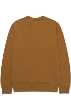 The CAT Logo Crewneck Sweatshirt is shown laid flat with the back facing up, featuring a simple design with long sleeves and ribbed cuffs and hem for classic comfort.