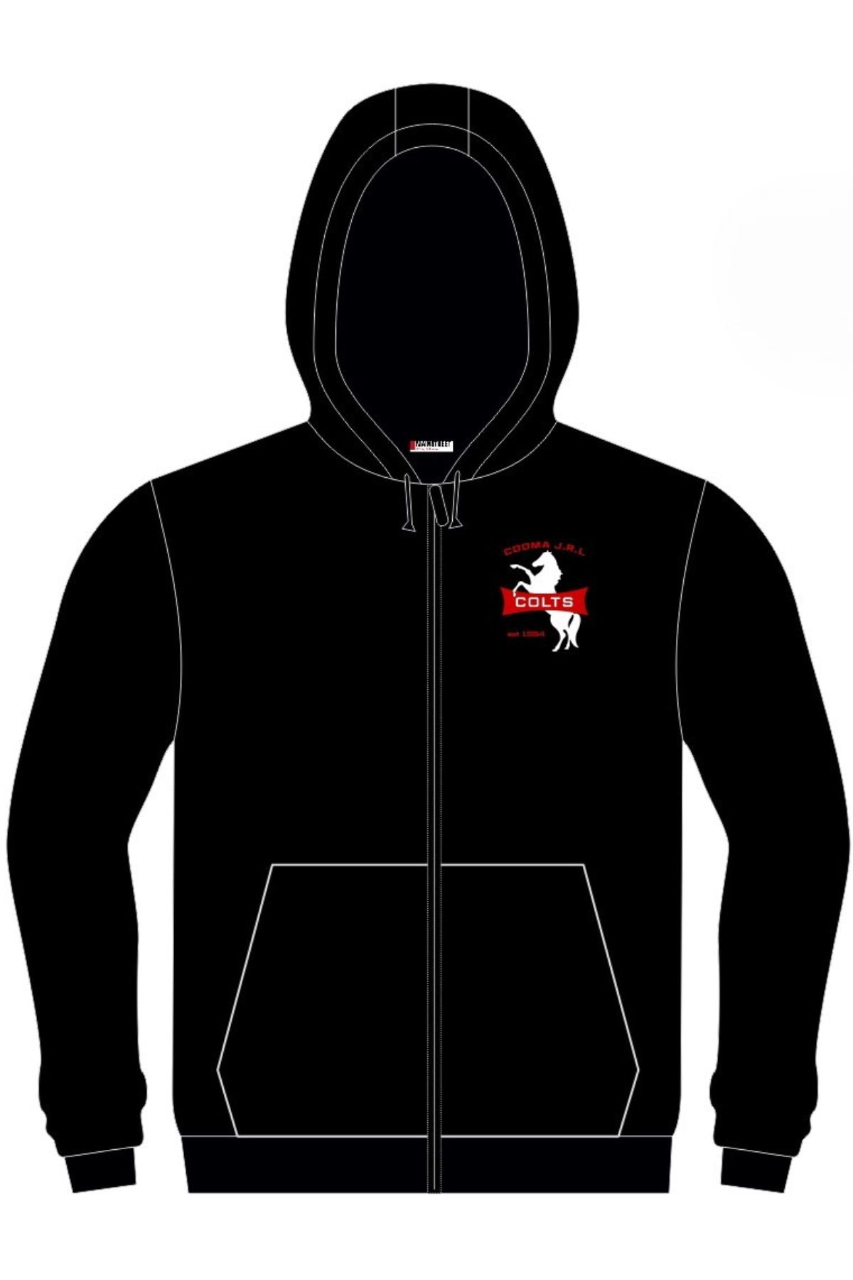 Stay warm in the Cooma Colts Full Zip Polar Fleece Hoodie. Features include zip front, handy pockets, red and white COLTS emblem with rearing horse, and white seam stitching. Available now for pre-order!.