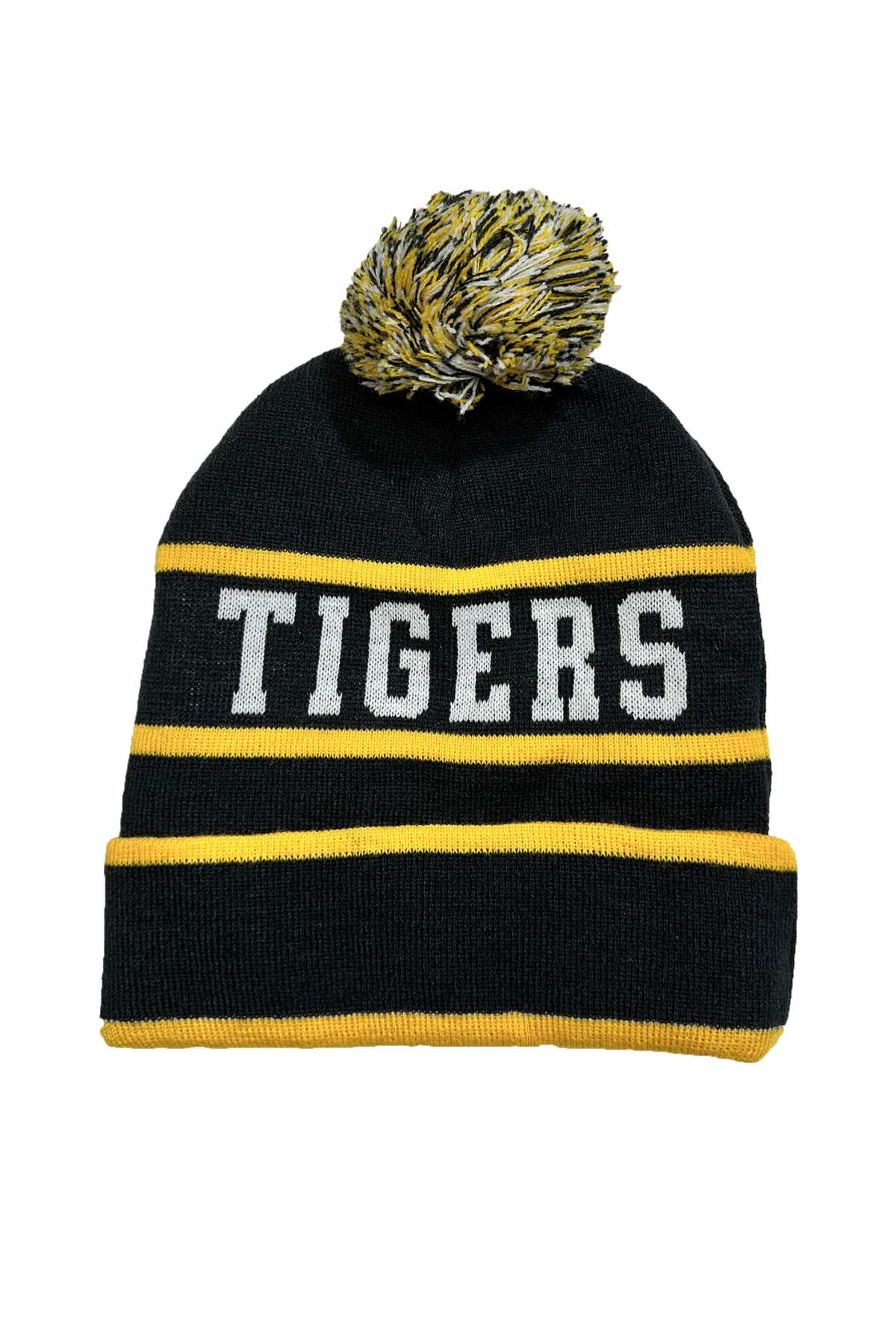 The Cooma Football Club Beanie is designed in striking black and yellow colors and prominently features the word "COOMA" in white letters across the front. It comes with a matching black and yellow pom-pom on top. Near the bottom edge, there is a patch displaying a tiger along with the text "CFC COOMA FOOTBALL CLUB." This beanie is available for pre-order.