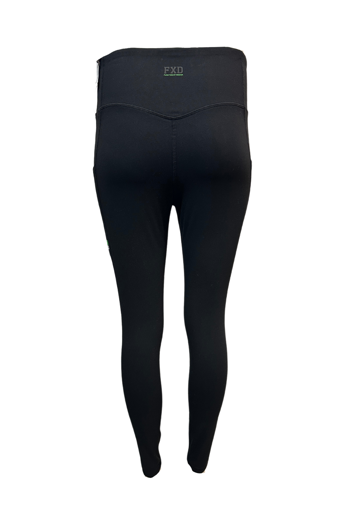 Cooma Stallions RLFC Sublimated Full Length Leggings (PRE-ORDER) in black, shown from the back with a small “FXD” logo on the waistband. Features a smooth, high-waisted, fitted design and displayed on a white background.