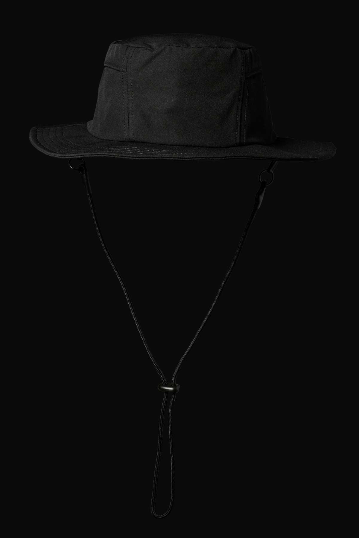 The FXD CP-14 Boonie Hat features a wide brim, adjustable chin strap, sun protection, and lightweight construction in black, shown against a solid black background.