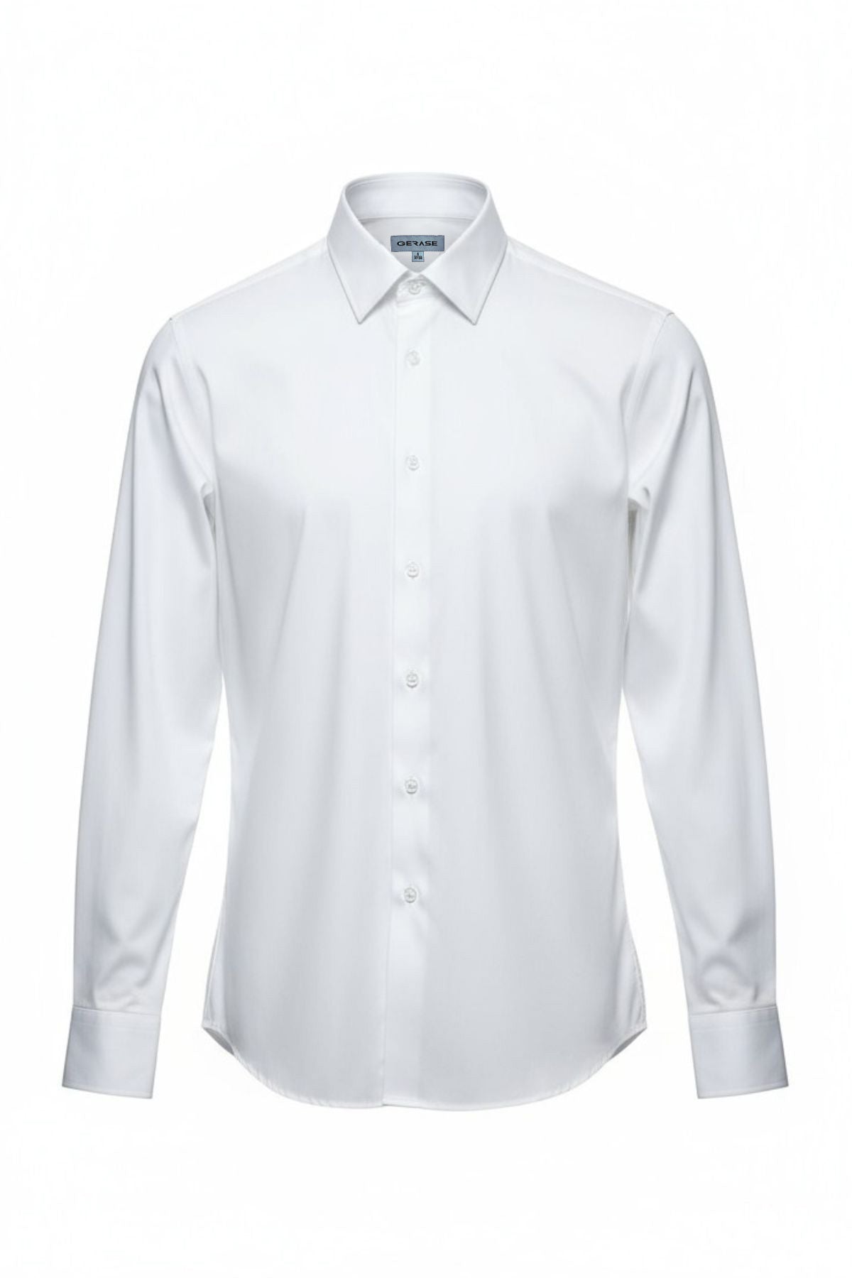 The Gerase Bamboo Dress Shirt is a breathable, moisture-wicking classic white long-sleeve shirt with a pointed collar and buttoned cuffs, shown on a plain white background.