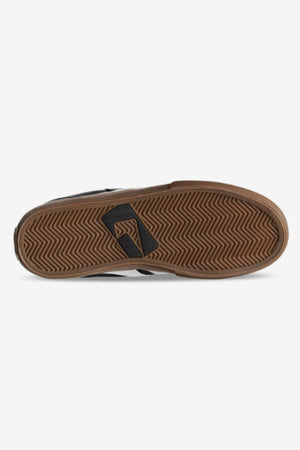 The image shows the bottom view of the Globe Encore-2 skate shoe, featuring a brown rubber herringbone outsole with a black geometric logo centered.