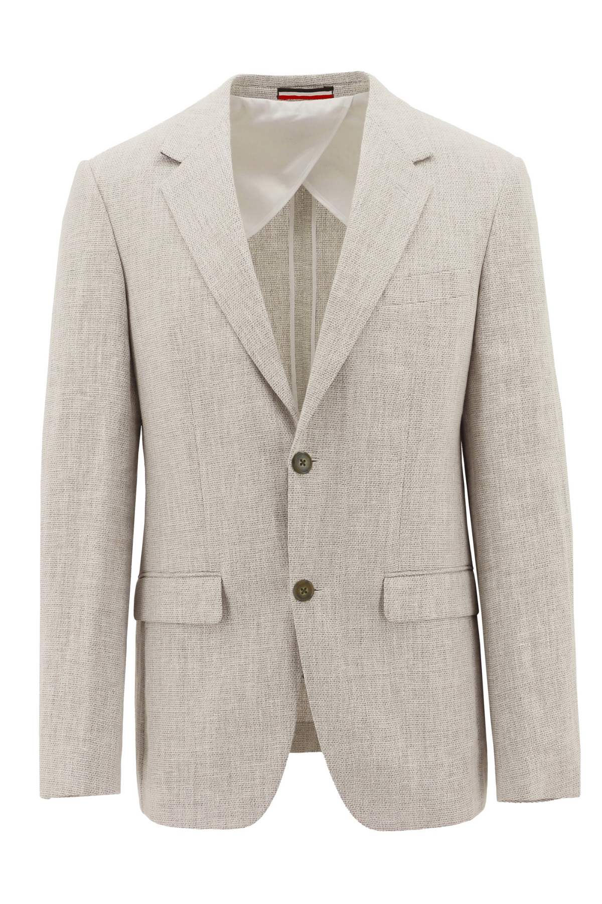 The Hechter Lazio Linen Sports Jacket features a light beige hue, slim fit, notched lapel, two-button front, flap pockets, and a welt chest pocket, shown on a plain white background.
