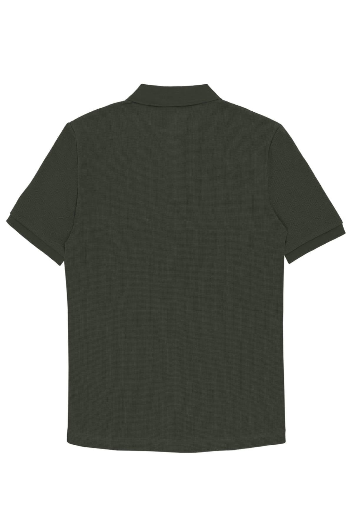 The Hechter Sheen Textured Cotton Blend Short Sleeve Shirt in dark green is shown from the back with a classic collar and a simple, unadorned design for comfort.