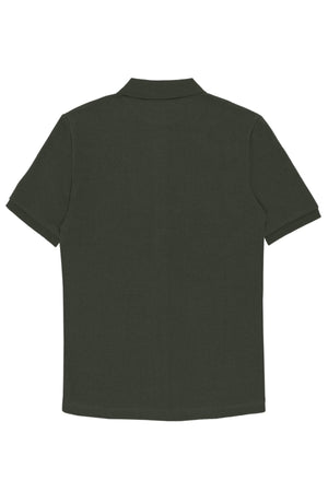 The Hechter Sheen Textured Cotton Blend Short Sleeve Shirt in dark green is shown from the back with a classic collar and a simple, unadorned design for comfort.