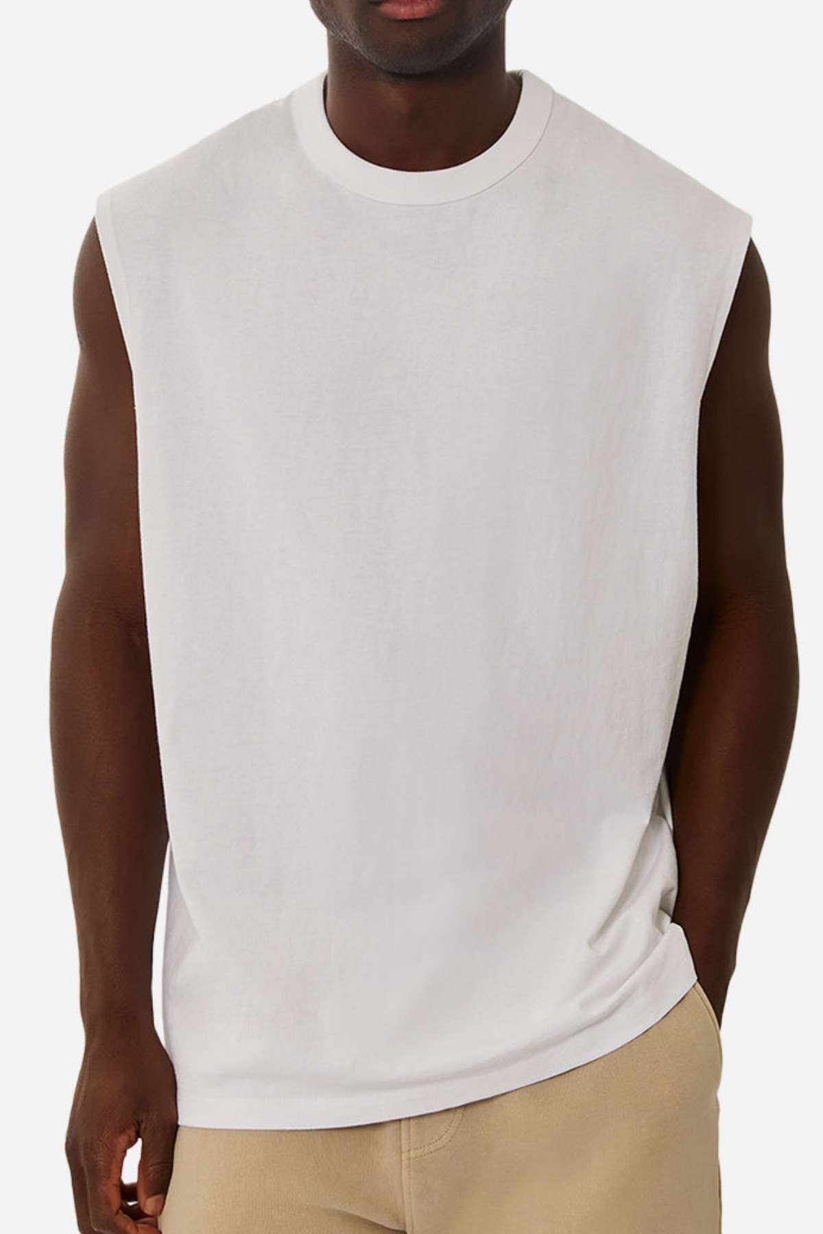 A man in an Industrie The Del Sur Sleeveless Tee.