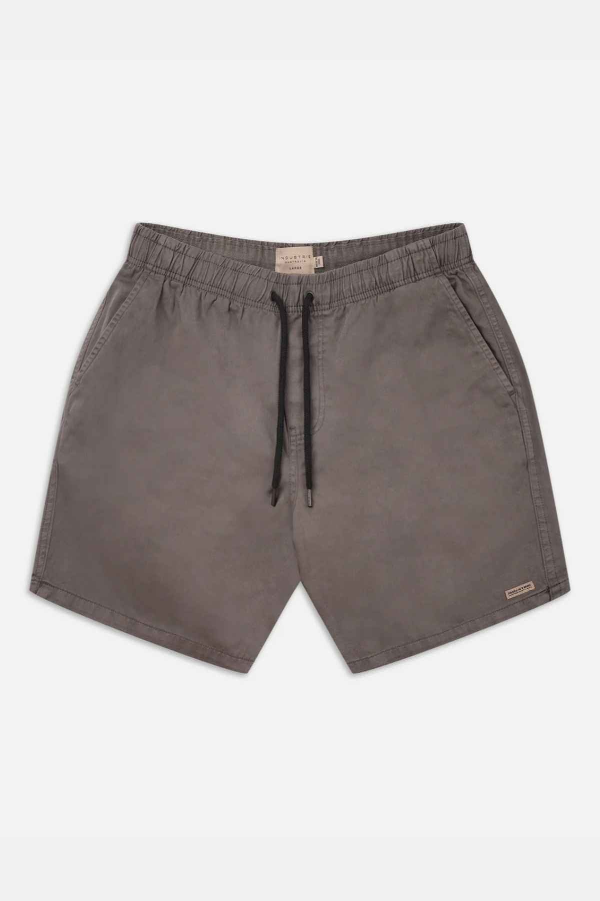 Industrie The Dublin Short is a summer staple with an elastic waistband, black drawcord, and small logo patch on the bottom left. Its casual fit and lightweight fabric make it ideal for warm-weather adventures.