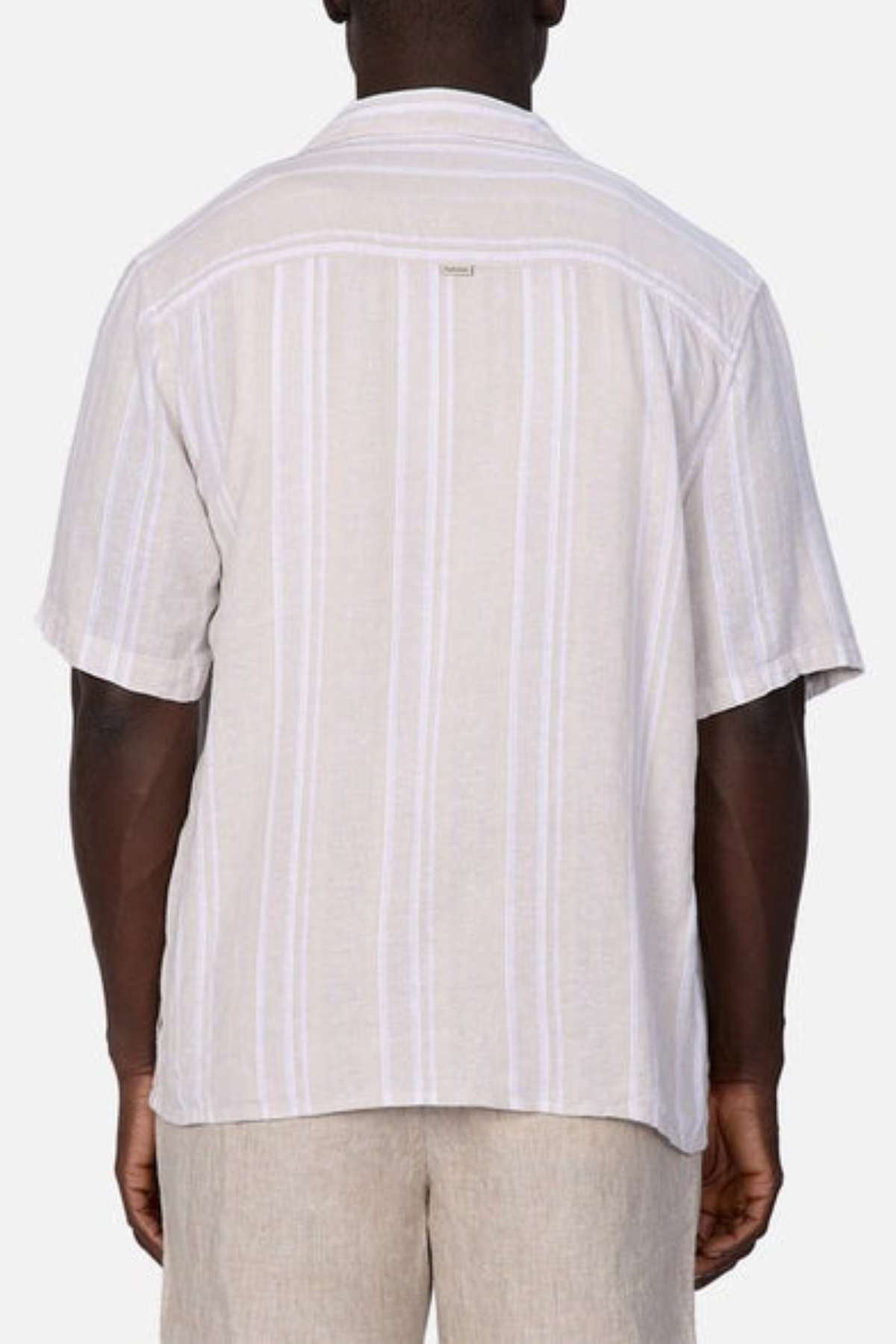 Industrie Castino Shirt - Back iew - showing the Industrie brand logo tag and a close up look of the white stripes