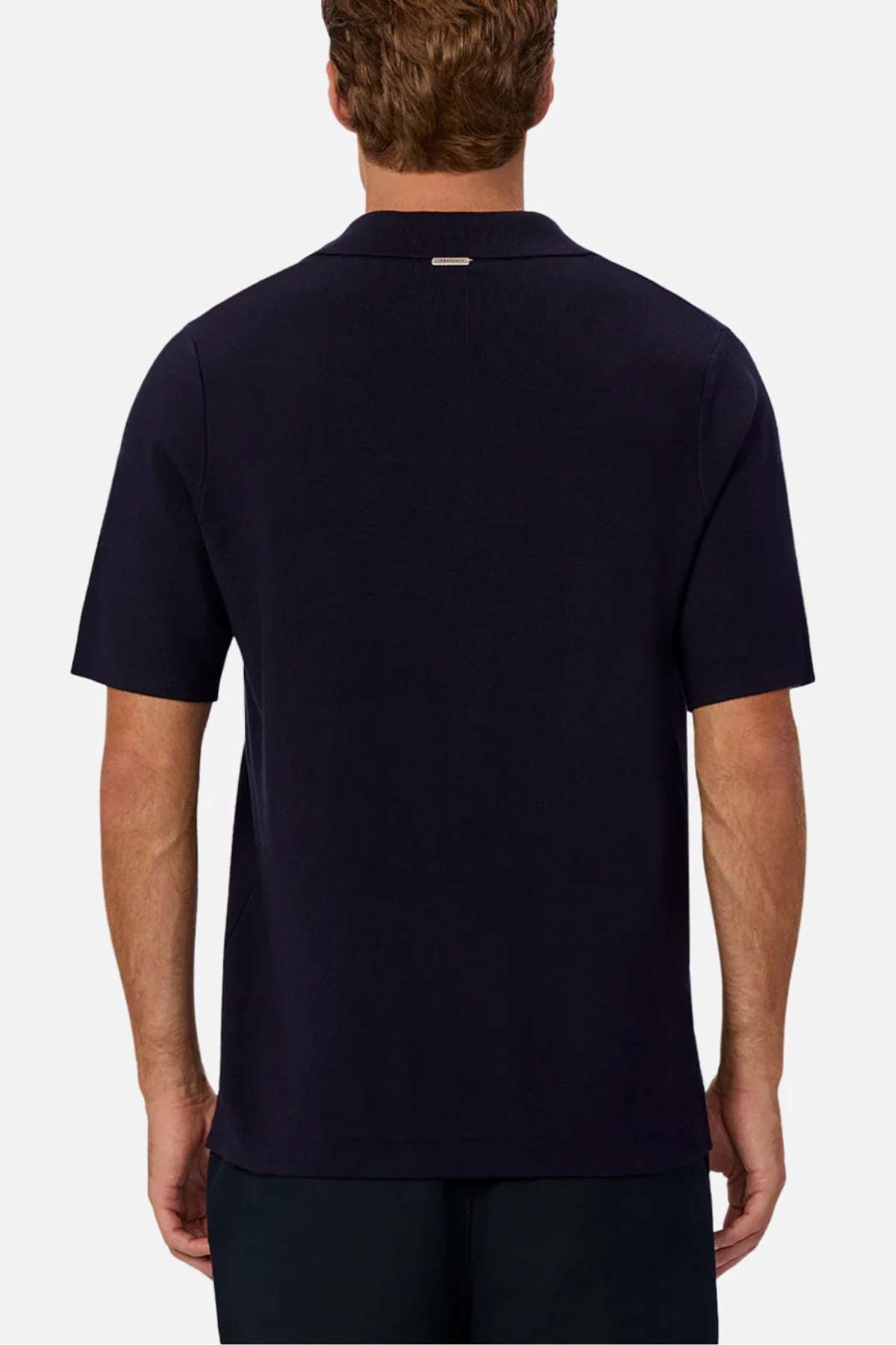 Industrie The Hampshirt Polo - Navy. Back image of navy polo shirt on model
