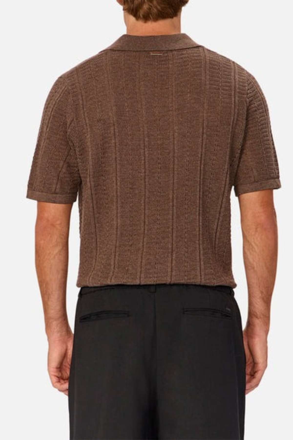 Industrie the Nimes Polo Shirt in Brown Marle - Close up view of the back of the shirt 