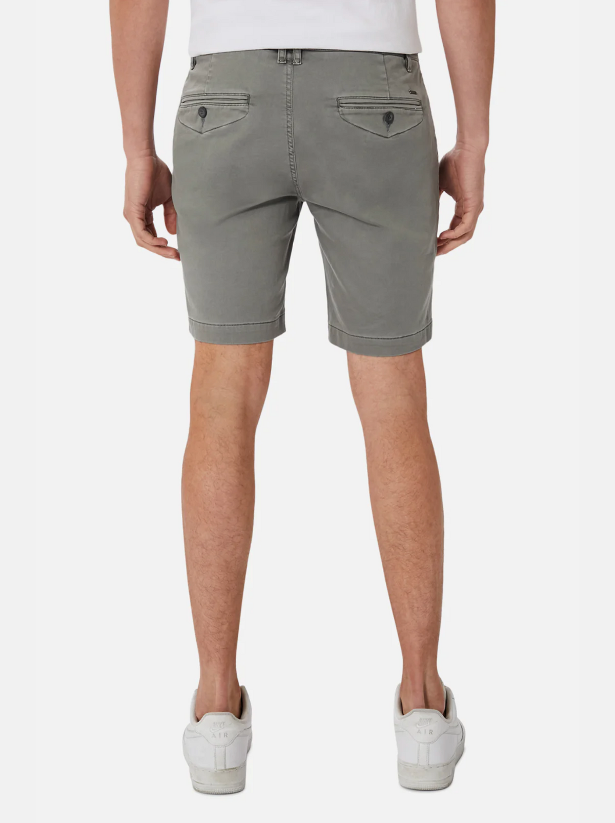 Someone is shown from the back wearing Industrie The New Drifter Cuba Short in gray, paired with a white shirt and white sneakers, standing against a plain white background.