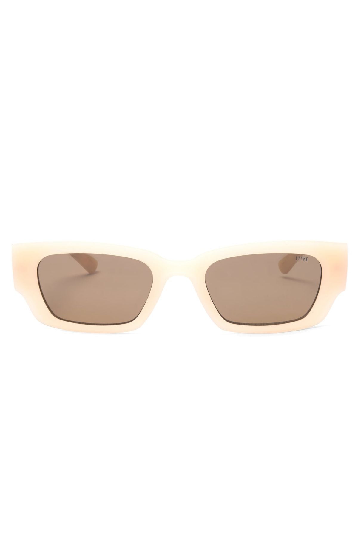 Liive LOBster Sunglasses in beige feature a stylish bone-color rectangular frame with brown lenses, shown front-facing on a white background.