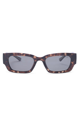 Liive LOBster Sunglasses have rectangular tortoiseshell frames and dark gray polarized lenses, providing UV protection, on a white background.