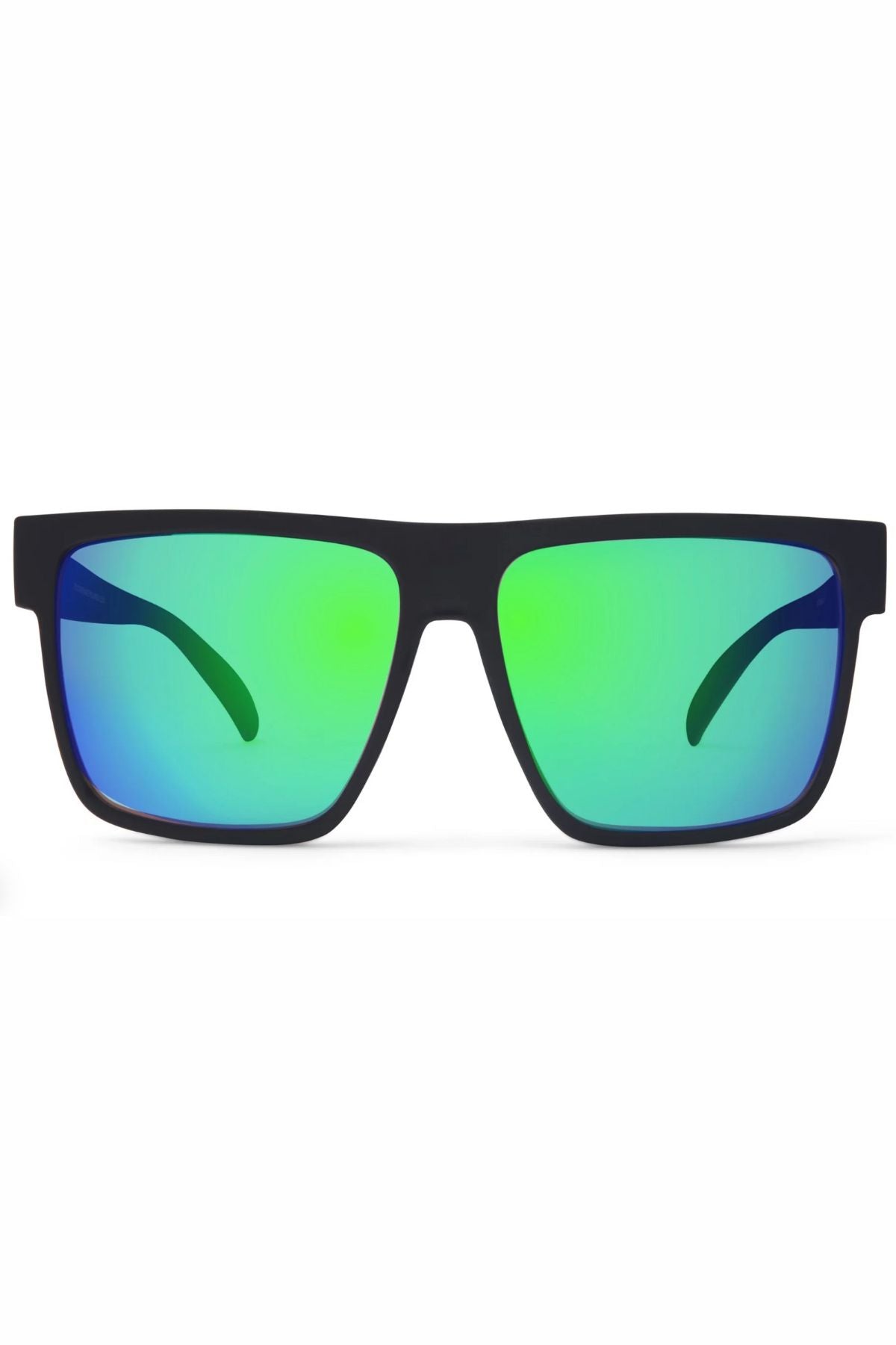 Liive X Pulse X Polar Sunglasses feature a black, lightweight nylon frame and mirrored lenses with green and blue hues, displayed against a white background.