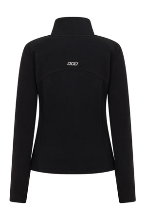 The Lorna Jane Amy Polar Fleece Zip Through Jacket is a black long-sleeve jacket with a high collar and small white "ODD" logo on the back, offering cozy warmth in a stylish design inspired by Lorna Jane’s signature style.