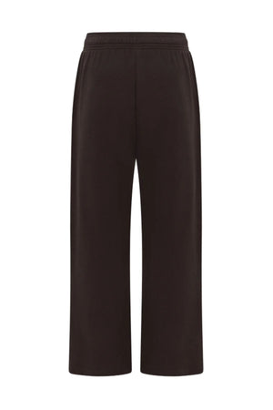Back view of Lorna Jane Streamline Sweatpants in plain black, featuring a relaxed fit, wide-leg design, and elastic waistband, shown against a white background.