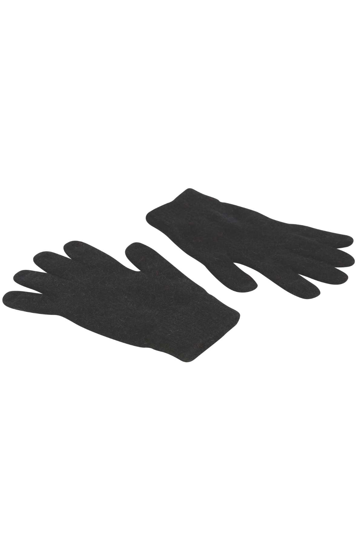 A pair of MKM Possum Wool Gloves in black, made in New Zealand, lying flat on a white background. These gloves appear soft and are designed to keep hands warm in cold weather.