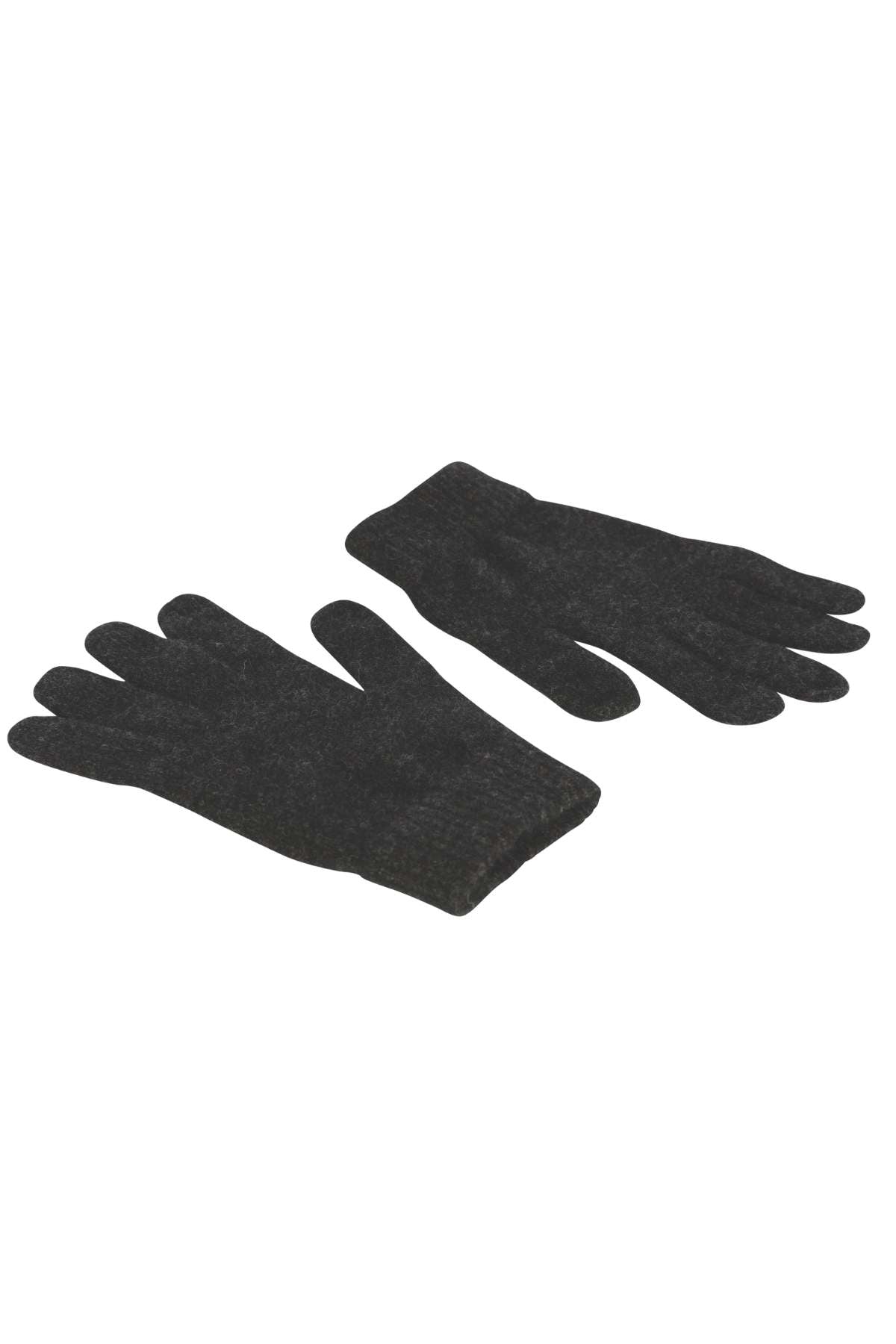 A pair of MKM Possum Wool Gloves in black made from a possum/merino blend lie flat on a white background, with one glove palm up and the other palm down.