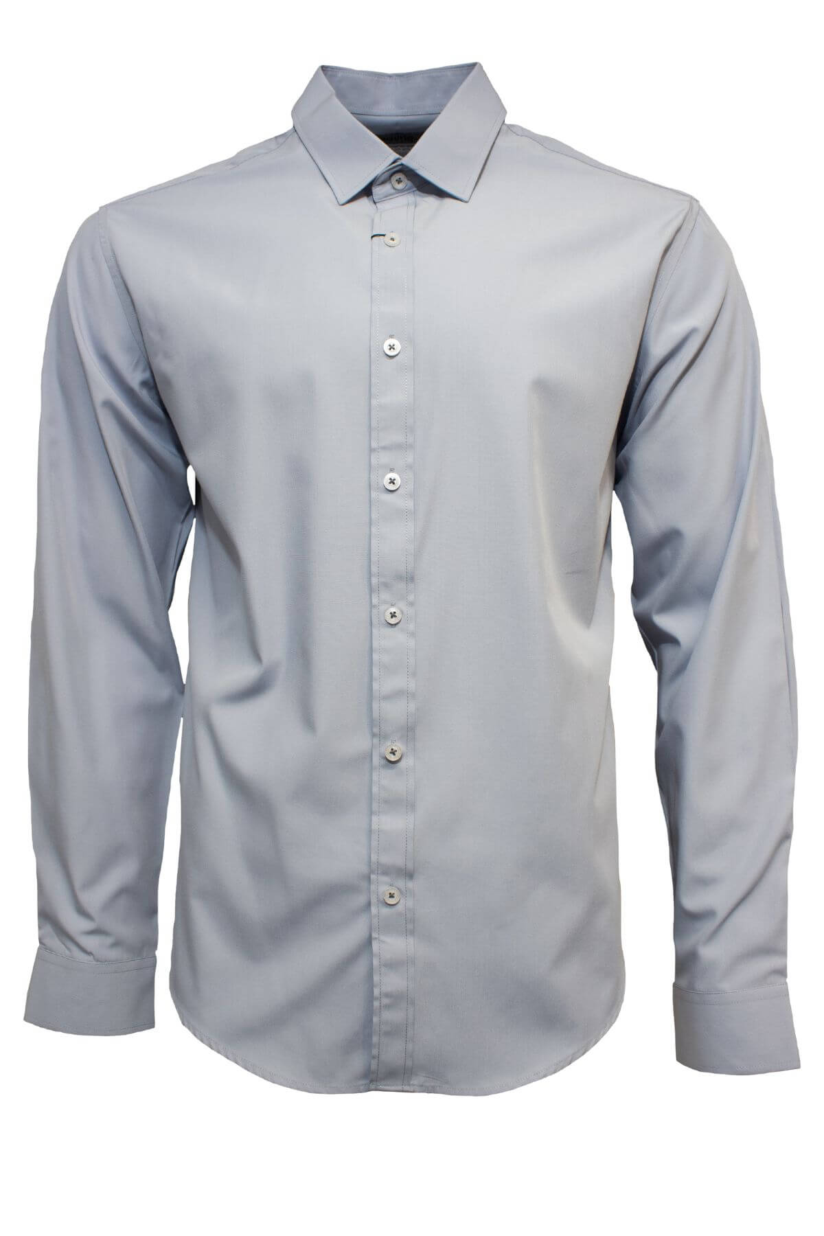 The Maurio Bamboo Business Shirt is light grey with long sleeves, a button-up front, an original fit, and a classic collar.