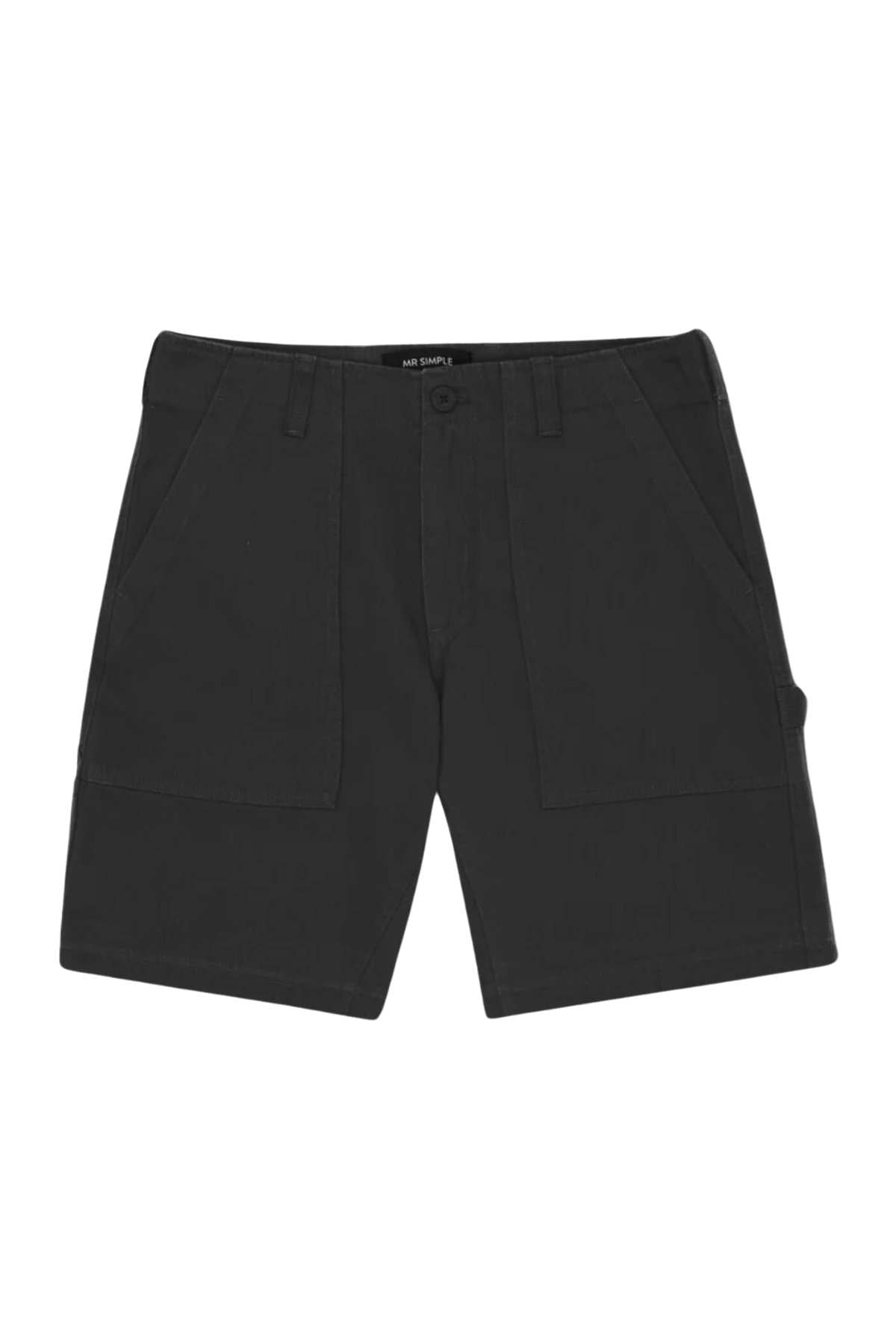 The Mr Simple Carpenter Walk Short in black offers a relaxed fit with belt loops, button closure, and two front pockets. Made from lightweight herringbone cotton, they're ideal for casual wear.