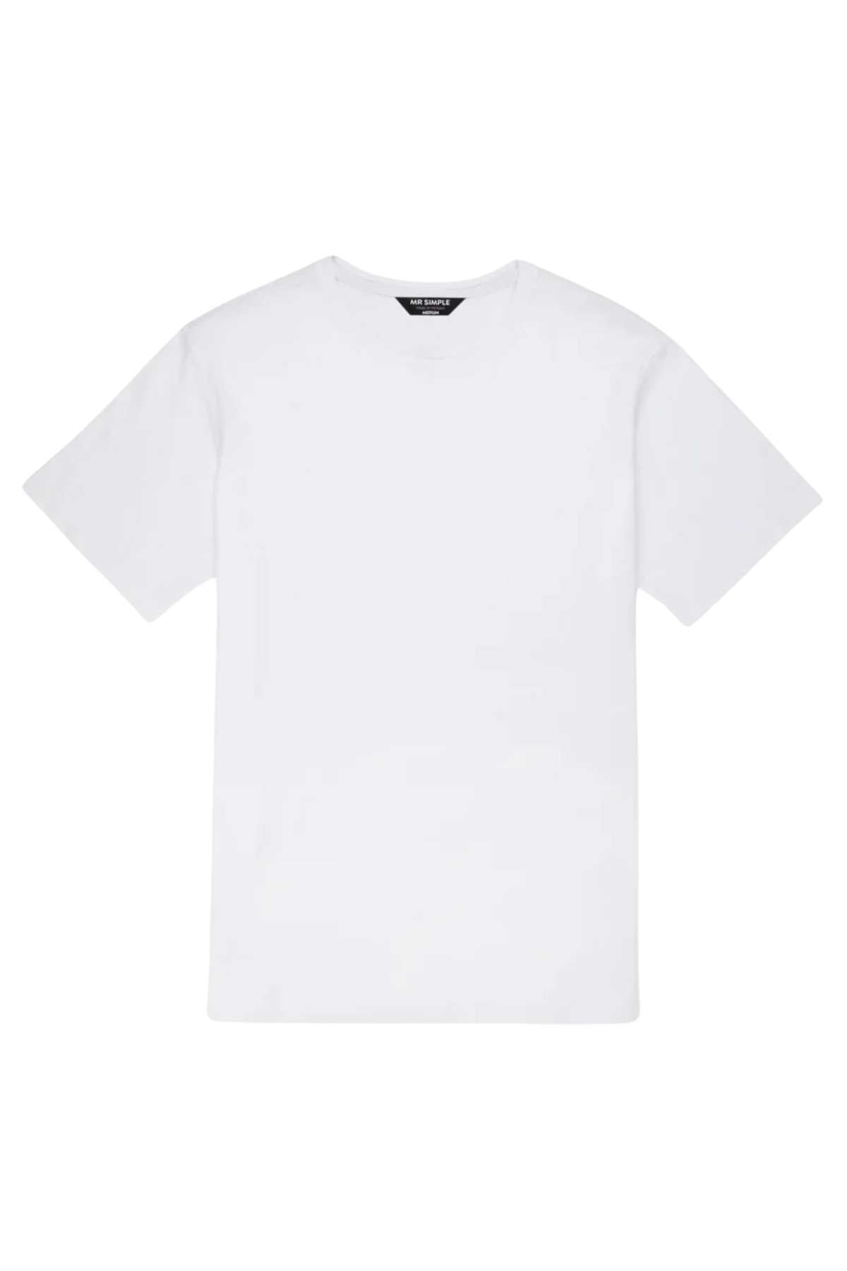 The Mr Simple Reginald Organic Tee is a plain white, short-sleeve midweight t-shirt shown from the front with a simple crew neckline. Made from 100% organic cotton, it features no visible logos or designs.