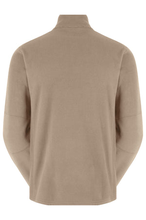 The Ridgeline Narvik Fleece is a light brown, long-sleeve outdoor fleece featuring a high collar and simple seam detailing on the back. The design is plain, with no visible logos or embellishments.
