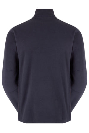 A plain black Ridgeline Narvik Fleece jacket is displayed from the back, featuring a high collar and no logos—ideal as a lightweight zip-neck fleece layer for outdoor performance.