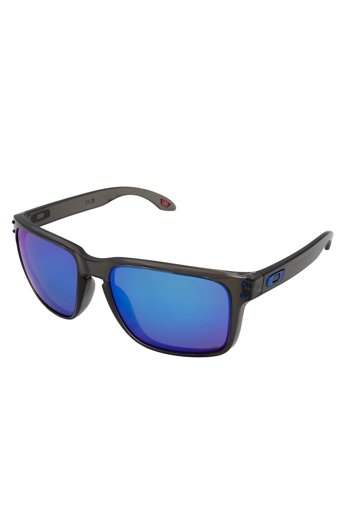 The Oakley Holbrook XL Polarized features black rectangular frames, blue mirrored lenses, and the signature Oakley logo on the arms.