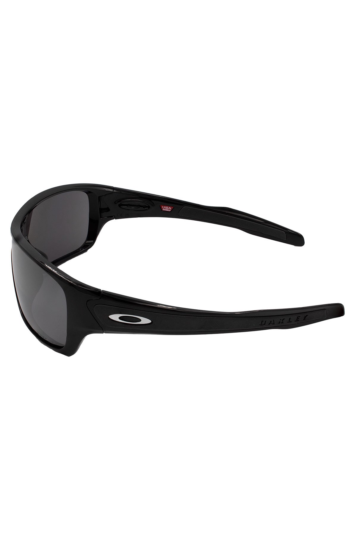 The Oakley Turbine Rotor sunglasses feature a sleek, sporty wraparound design with dark lenses, a white Oakley logo on the arm, and “Oakley” embossed on the temple.