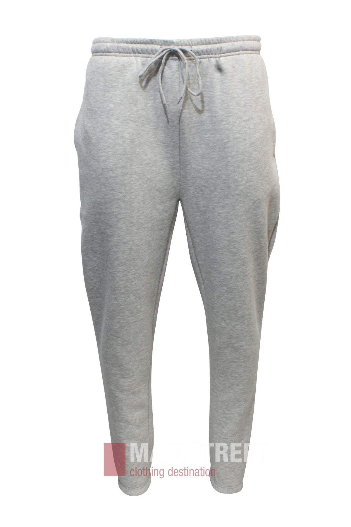 Light gray Pilgrim Fleece Trackpant Elastic Cuff joggers with an elastic waist, adjustable drawstring, and side pockets, shown against a white background.