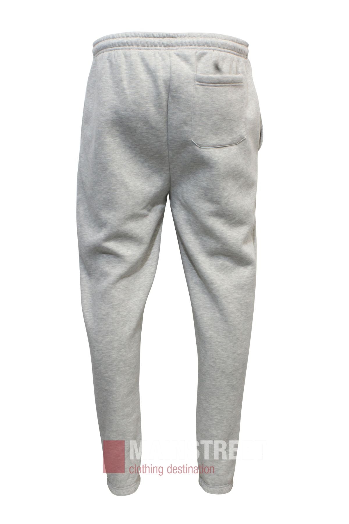 Light gray Pilgrim Fleece Trackpant Elastic Cuff shown from the back, with an elastic waist and a single right back pocket. The fleece material looks soft and comfortable.