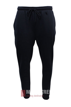 Pilgrim Fleece Trackpant Elastic Cuff in black, featuring an elastic waistband with drawstring, side pockets, and a tapered leg design, shown against a plain white background.