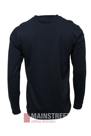 A black Pilbara Classics Long Sleeve T-Shirt is shown from the back, featuring elasticised cuffs and the Mainstreet clothing destination logo at the bottom of the image.