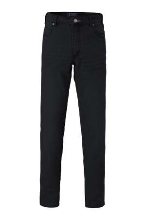 A pair of Pilbara Distress Denim Jeans in black is displayed against a white background, shown from the front with straight legs and classic five-pocket styling.