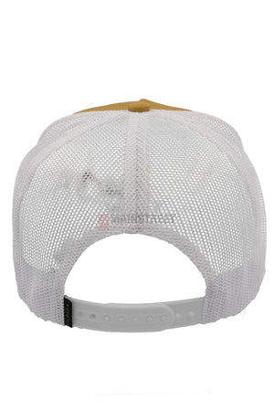 The Pilbara Western Established Cap features a breathable mesh back and a white adjustable snapback strap. Its contrasting top color adds classic western style, making it perfect for any outdoor adventure. Rear view highlights the unique design.