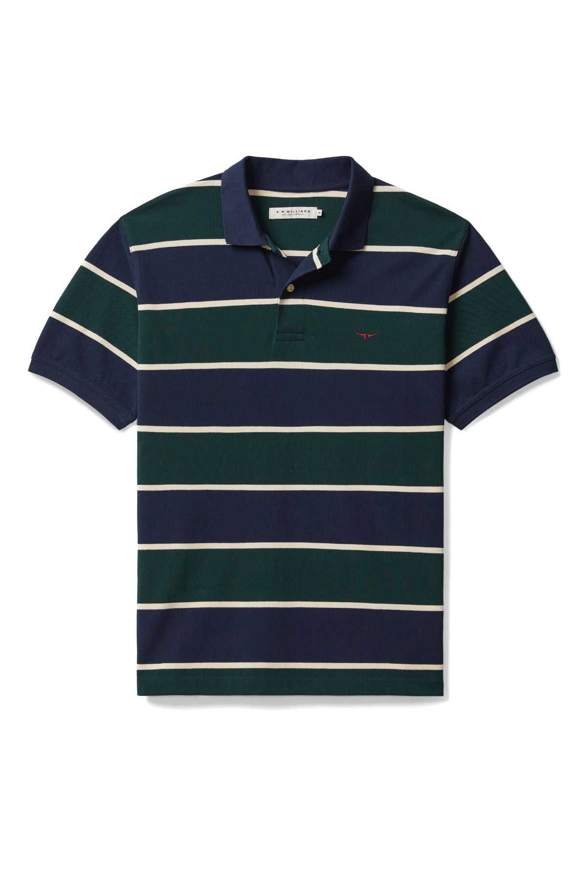RM Williams Bright Polo - Navy/Green/Cream - Mainstreet Clothing