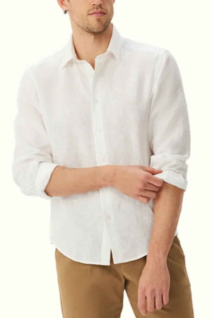 RM Williams Classic Shirt in the colour white. Front view of model wearing shirt