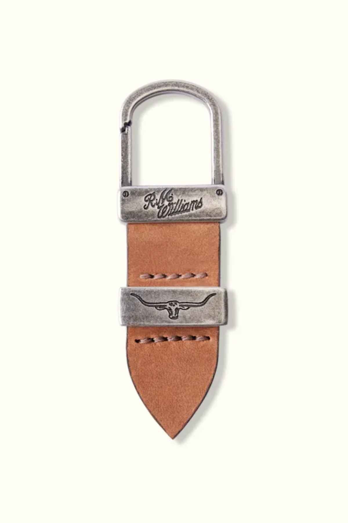 RM Williams Drover Key Fob in the colour Vintage Brown. Front view of Key Fob