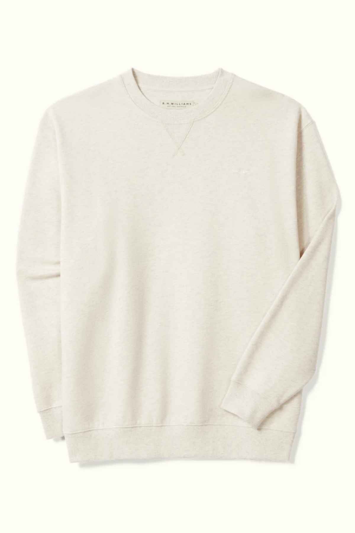 RM Williams Mini Longhorn Sweatshirt in the colour Ecru. Front angle of jumper