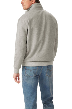 A man with short brown hair and light skin faces away from the camera, wearing blue jeans and a light gray RM Williams Mulyungarie 1/4 Zip Sweatshirt against a white background.