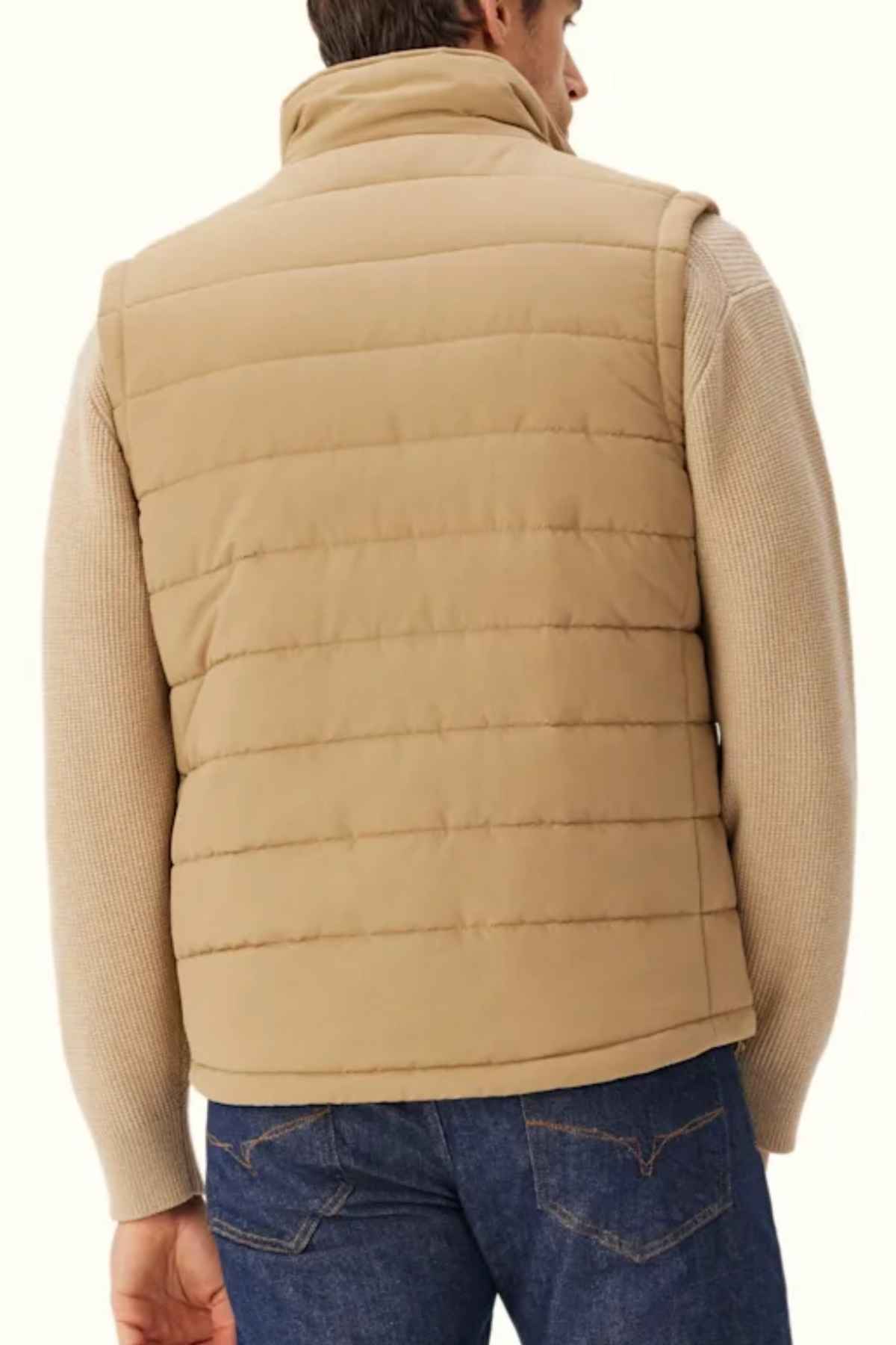 RM Williams Patterson Creek Vest in the colour Sandstone. Back angle of vest