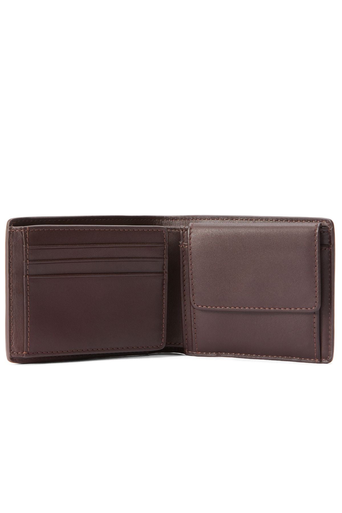 The RM Williams Wallet with Pocket and Tab features full-grain leather, card slots on the left, and a flap coin pocket on the right—crafted for durability and timeless style.