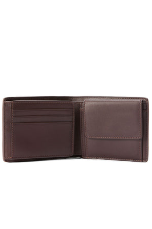 The RM Williams Wallet with Pocket and Tab features full-grain leather, card slots on the left, and a flap coin pocket on the right—crafted for durability and timeless style.